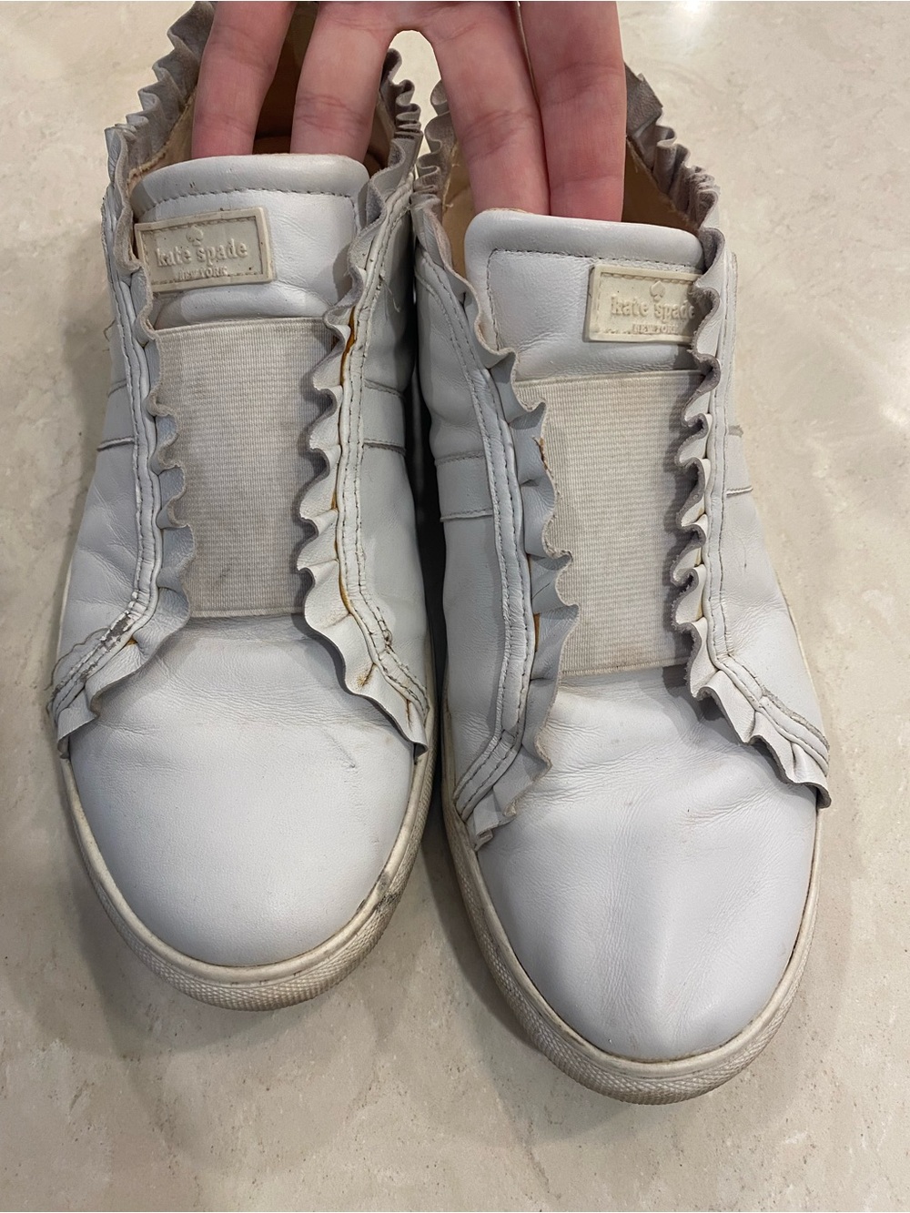 kate spade White Ruffle-Trim Slip-On Sneakers